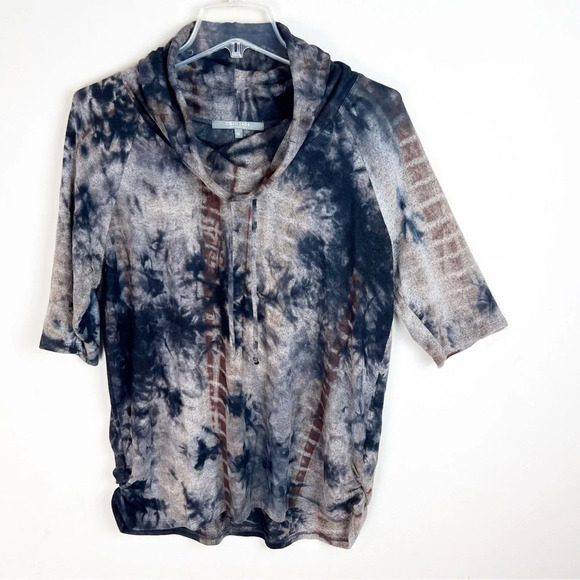 Coin 1804 Marble Tie Dye Cowl Neck Sweater Jersey Knit Medium Black Tan Top M - Picture 10 of 10